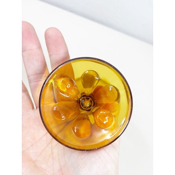 VTG Viking Art Glass MCM Six Petal Amber Covered Candy Dish w/Lid Approx 8" EUC - Picture 7 of 8